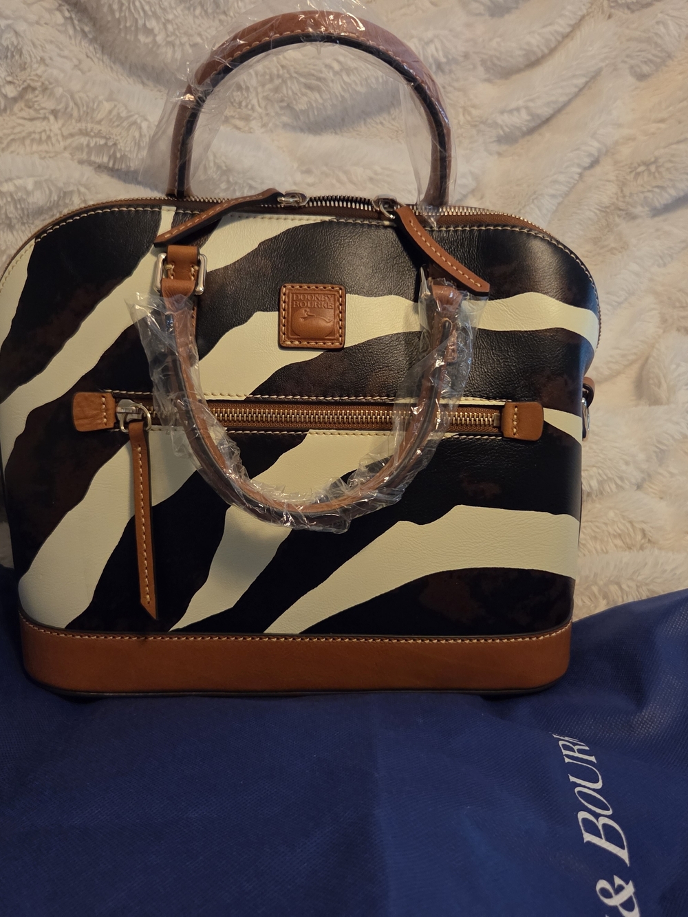 Dooney & Bourke Black, White & Brown Zebra Dome Satchel